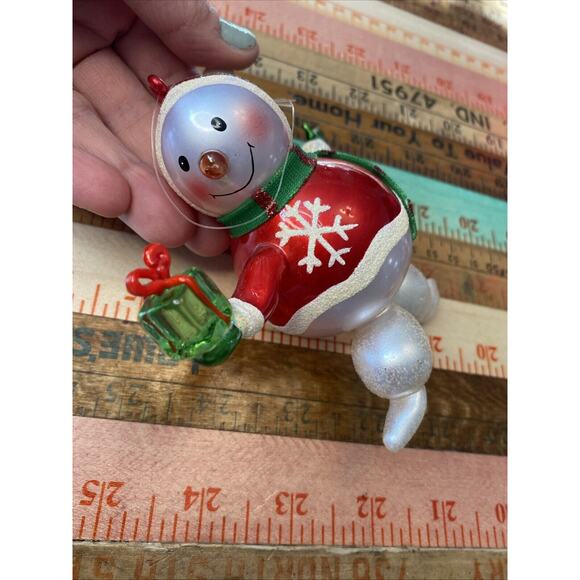 VINTAGE Blown Glass Snowman Figure Christmas Winter Jolly Snowflake Scarf Retro - Picture 5 of 16